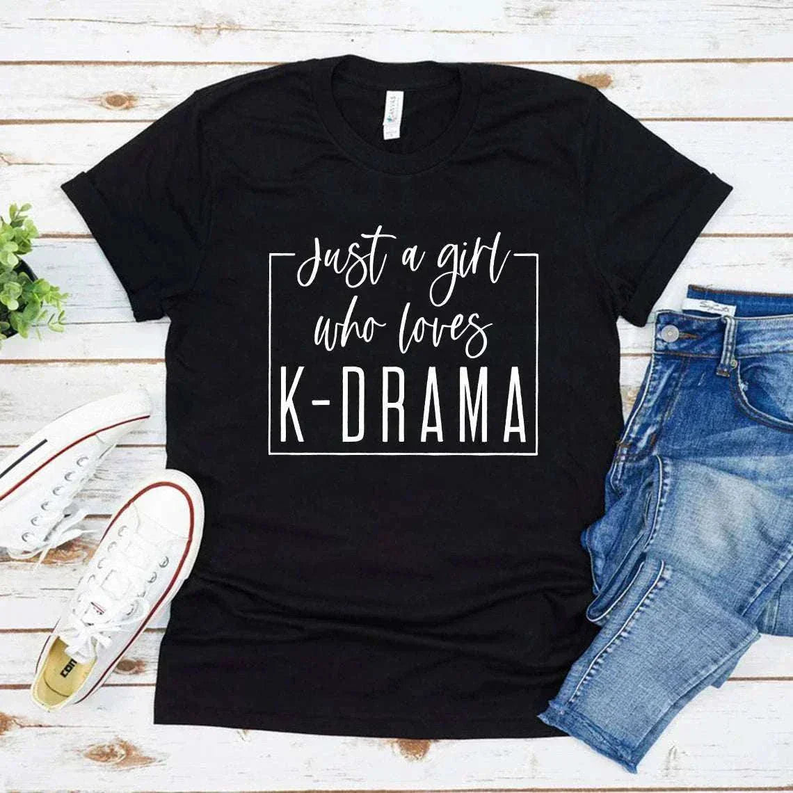 K-drama lover t-shirt with "Just a girl who loves K-Drama" design for binge watchers.