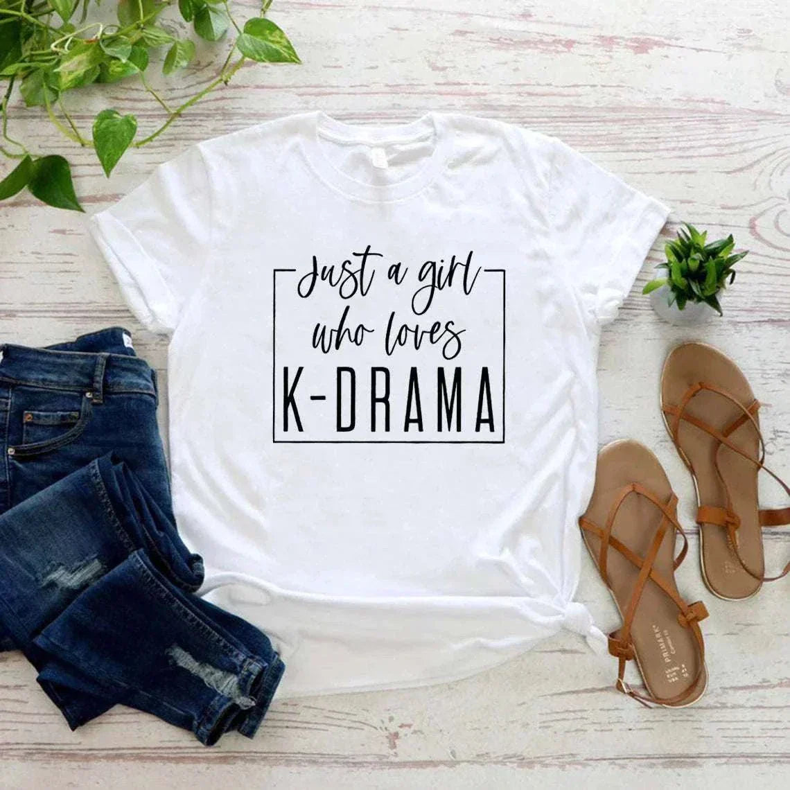 Kdrama lover t-shirt with "Just a girl who loves K-Drama" design, perfect for binge-watching fans.