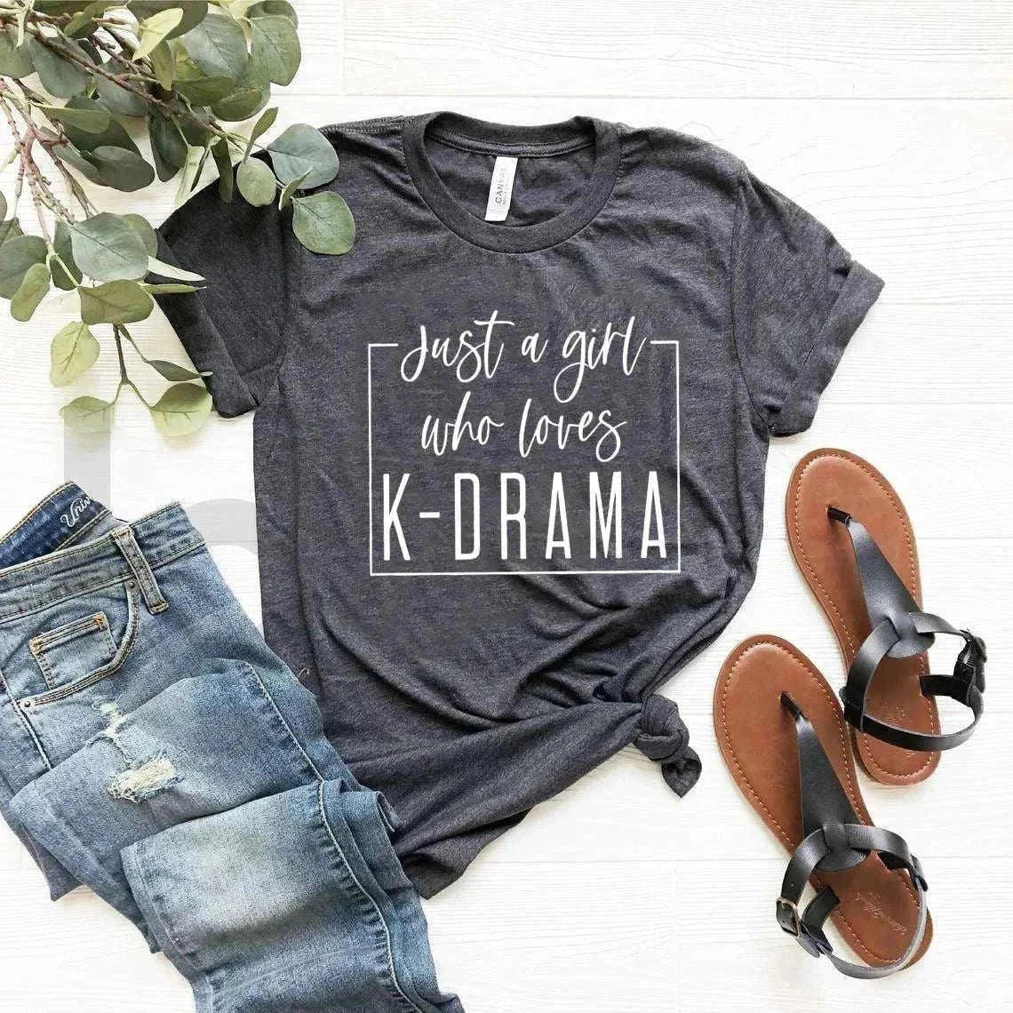 Kdrama lover t-shirt with "Just a girl who loves K-Drama" design.