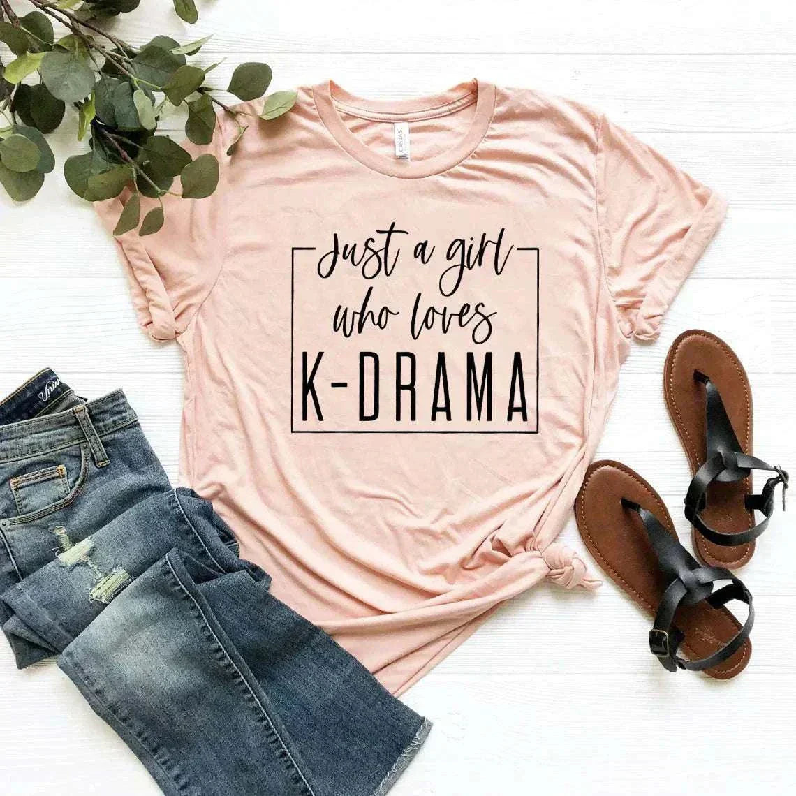 K-drama lover T-shirt with "Just a girl who loves K-Drama" design perfect for binge-watching fans.