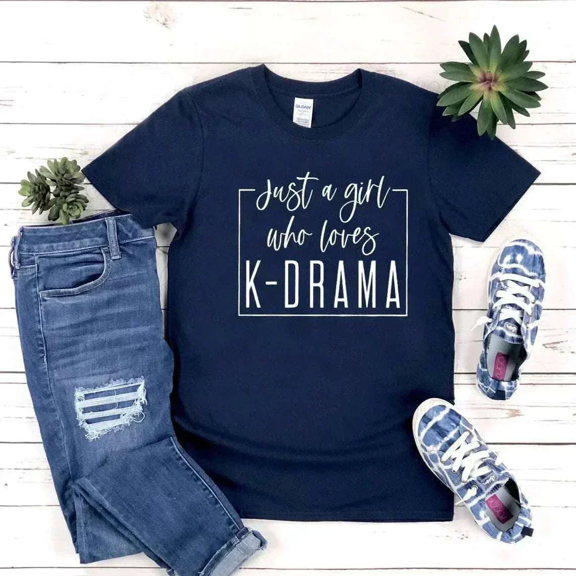 Kdrama lover t-shirt with "Just a girl who loves K-Drama" design.