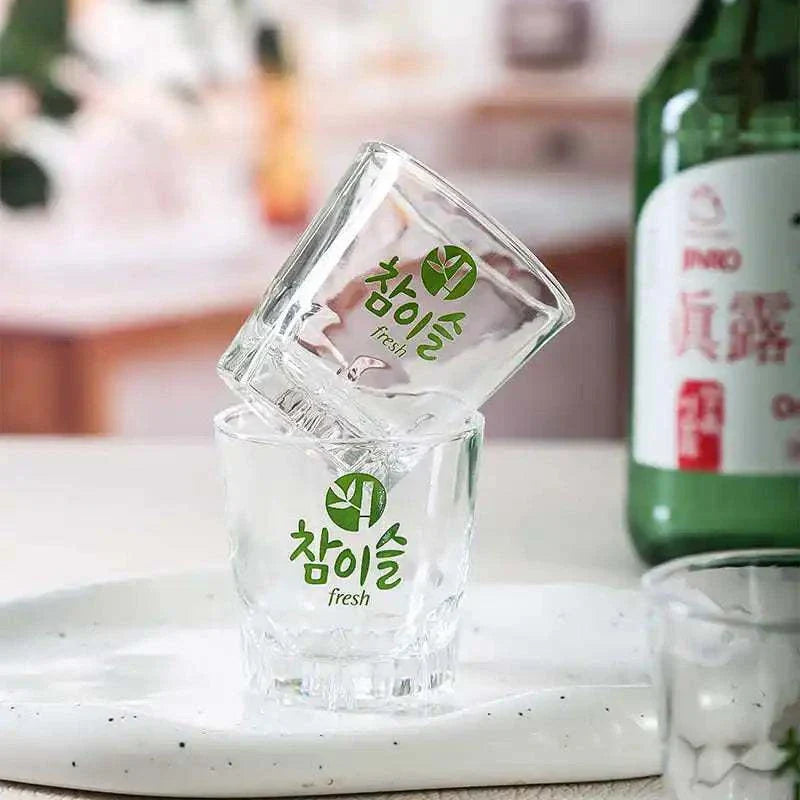 Korean Soju Shot Glasses Sets, 2.0 oz clear glass, ideal for Korean vodka.